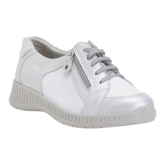 WIDEFIT Made In Portugal Leather Comfort Sneakers With Zipper size various white